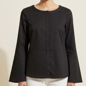 Halston Minimalist Black Hidden Placket Blouse Size Small